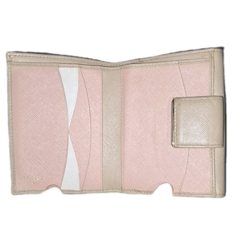EUC - Prada Cream Leather Women's Wallet With Pink Interior